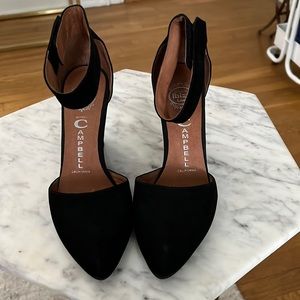 Black suede wedge heels